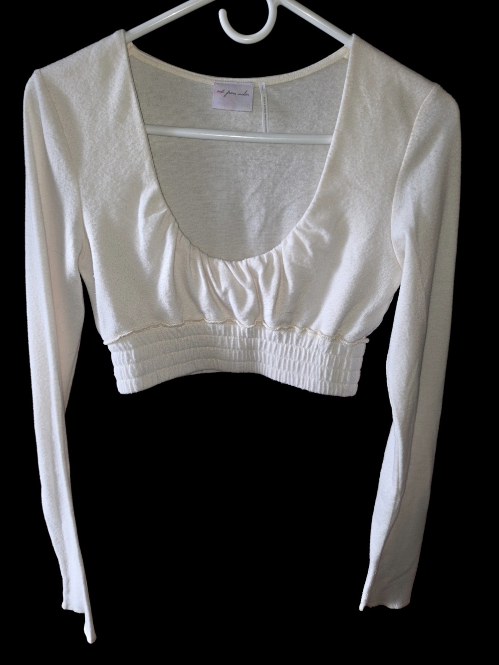 4/8/123. Our From Under Womens white cropped long sleeve scoop neck top